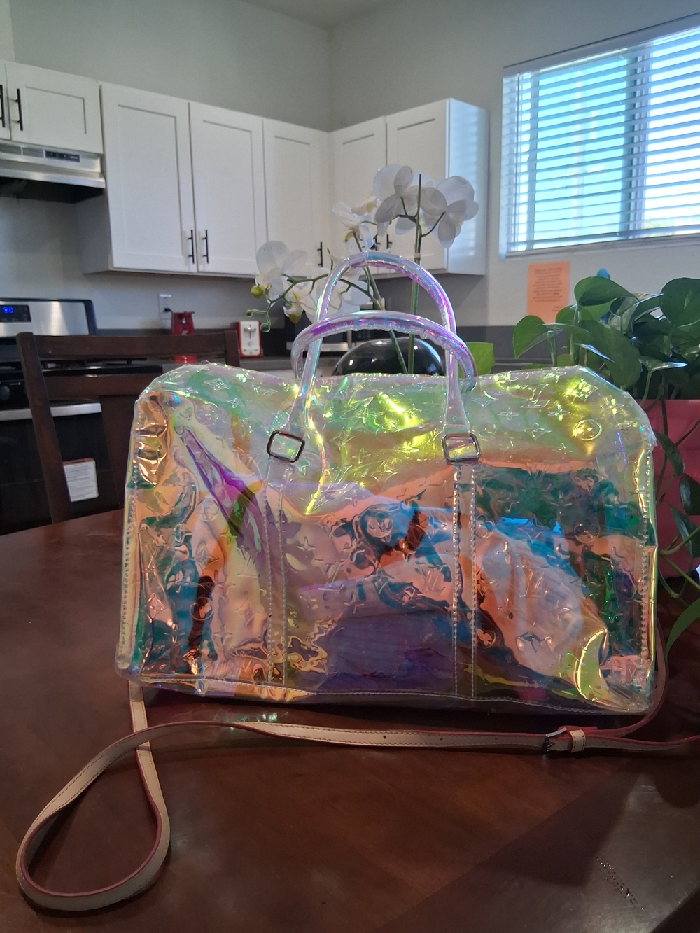 Holographic Iridescent Travel Tote - Clear Rainbow Shine - Picture 2 of 12